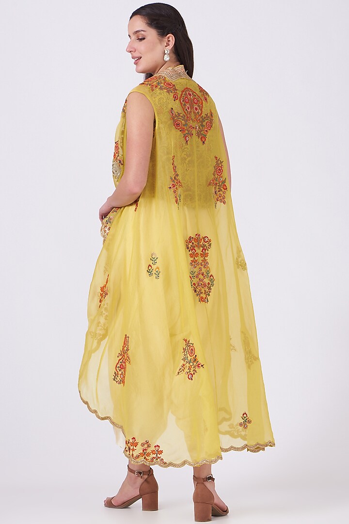Mustard Organza High-Low Jacket Set by Debyani at Pernia's Pop Up Shop