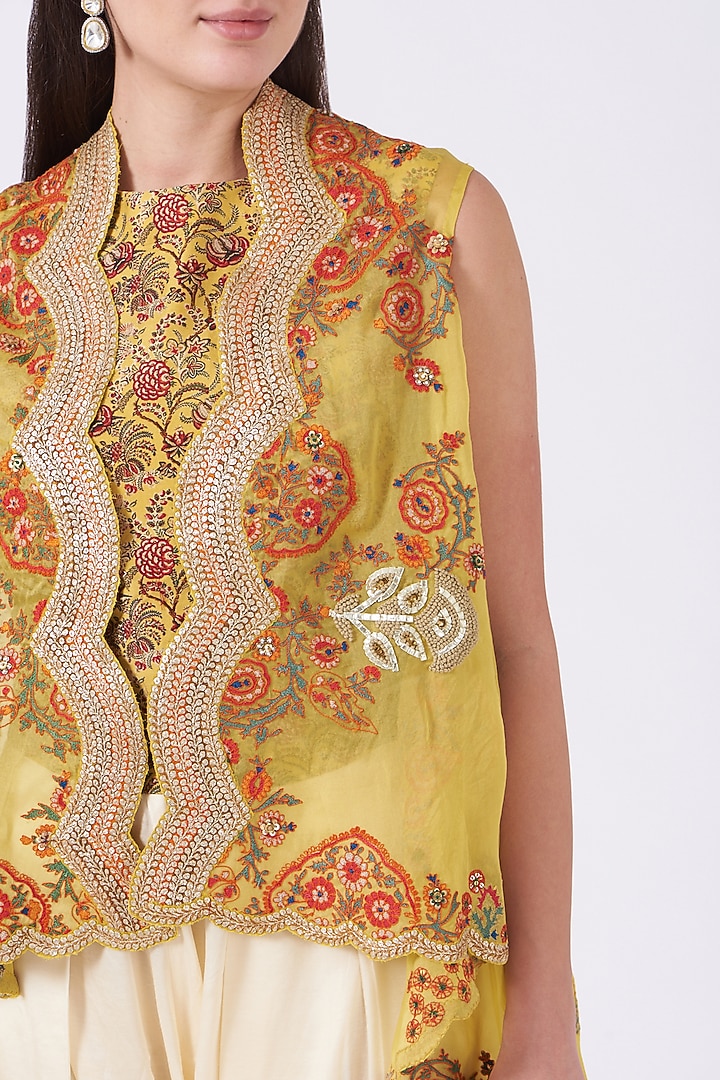 Mustard Organza High-Low Jacket Set by Debyani at Pernia's Pop Up Shop