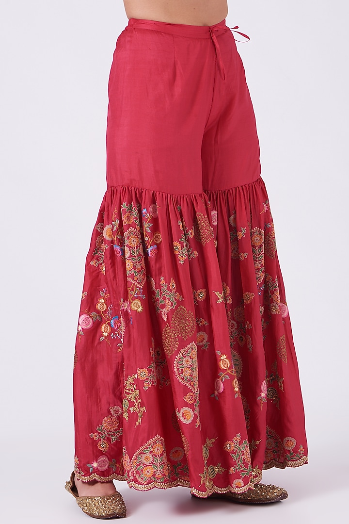 Magenta Embroidered Bridal Sharara Set by Debyani at Pernia's Pop Up Shop