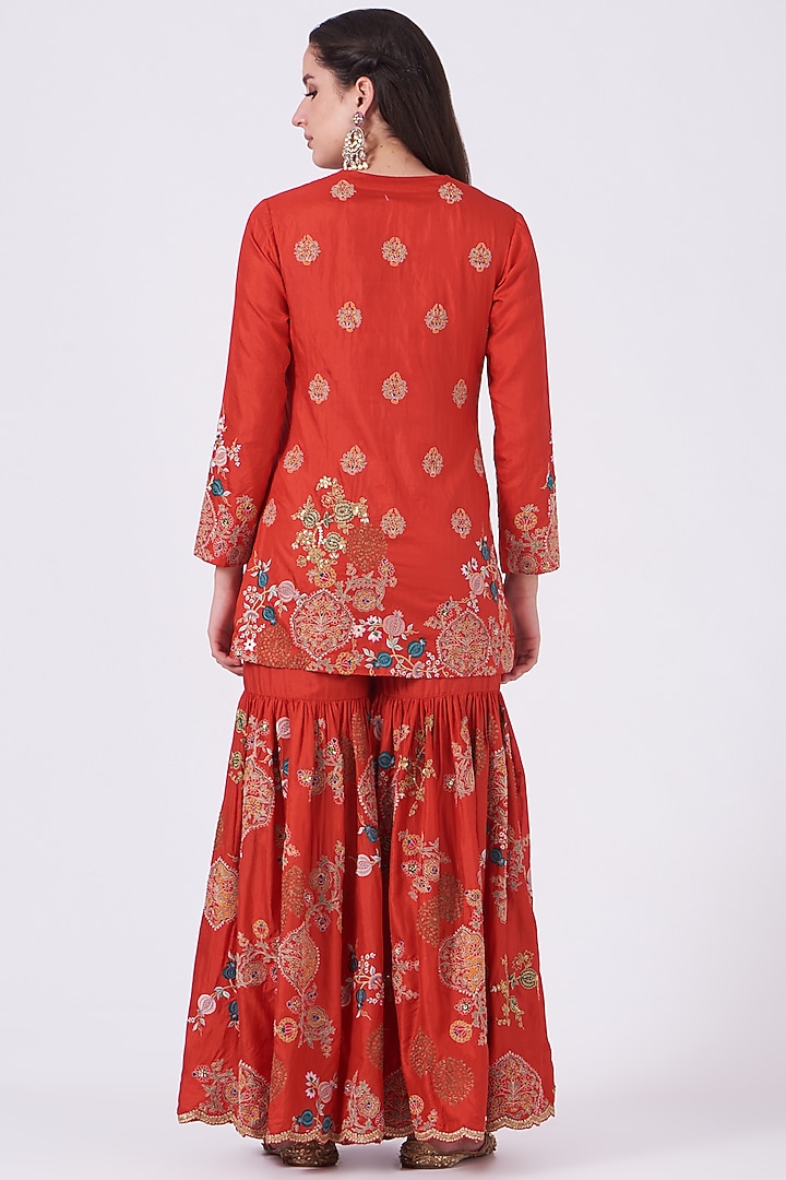 Red Embroidered Bridal Sharara Set by Debyani at Pernia's Pop Up Shop