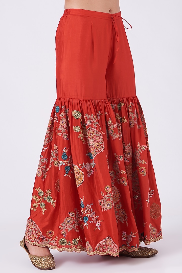 Red Embroidered Bridal Sharara Set by Debyani at Pernia's Pop Up Shop