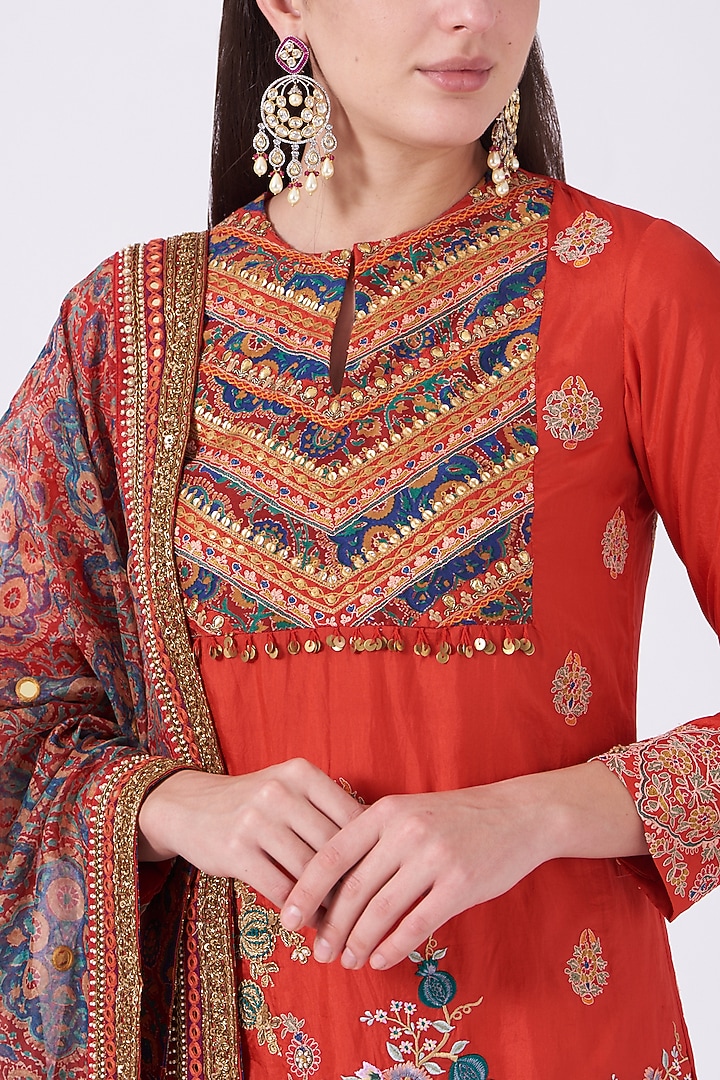 Red Embroidered Bridal Sharara Set by Debyani at Pernia's Pop Up Shop