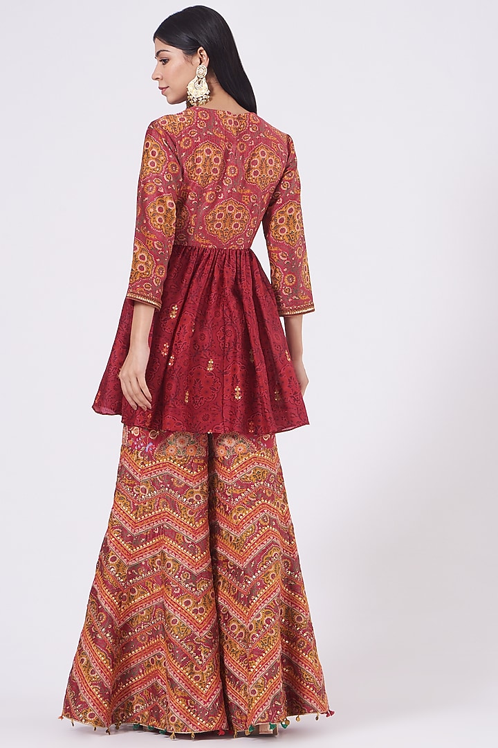 Red Printed Bridal Sharara Set by Debyani at Pernia's Pop Up Shop