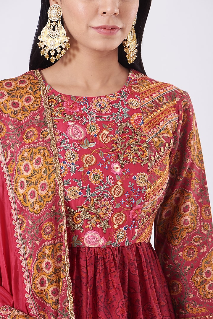 Red Printed Bridal Sharara Set by Debyani at Pernia's Pop Up Shop