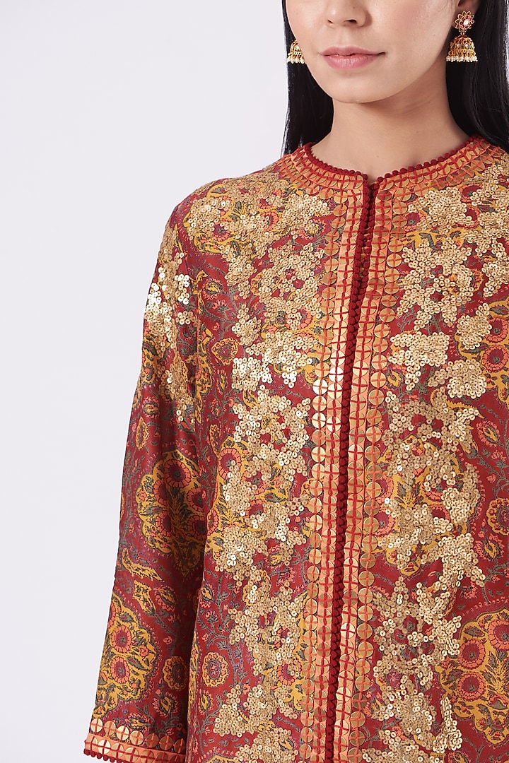 Red Printed Jacket Set by Debyani at Pernia's Pop Up Shop