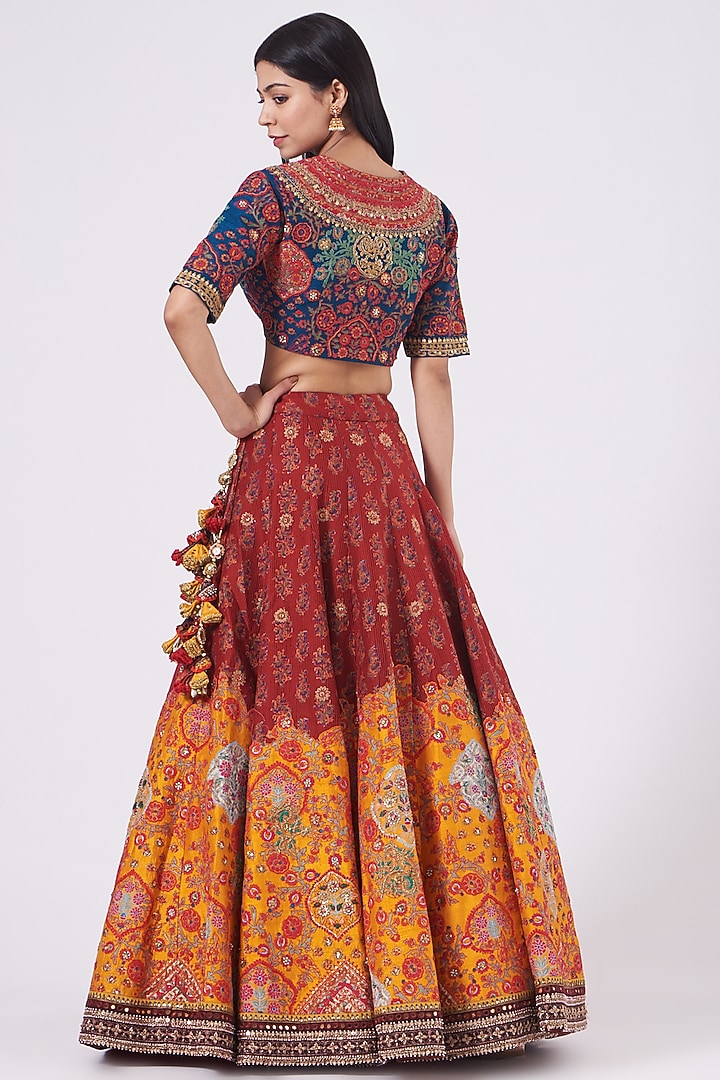 Multi Colored Chanderi Silk Bridal Lehenga Set by Debyani at Pernia's Pop Up Shop