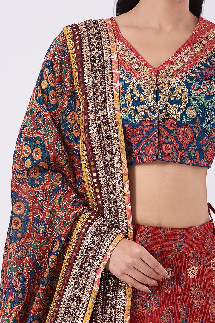 Multi Colored Chanderi Silk Bridal Lehenga Set by Debyani at Pernia's Pop Up Shop