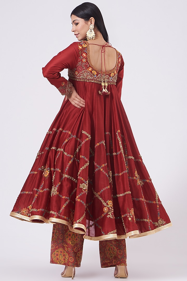 Maroon Kalidar Kurta Set by Debyani at Pernia's Pop Up Shop