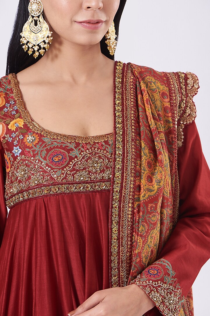 Maroon Kalidar Kurta Set by Debyani at Pernia's Pop Up Shop