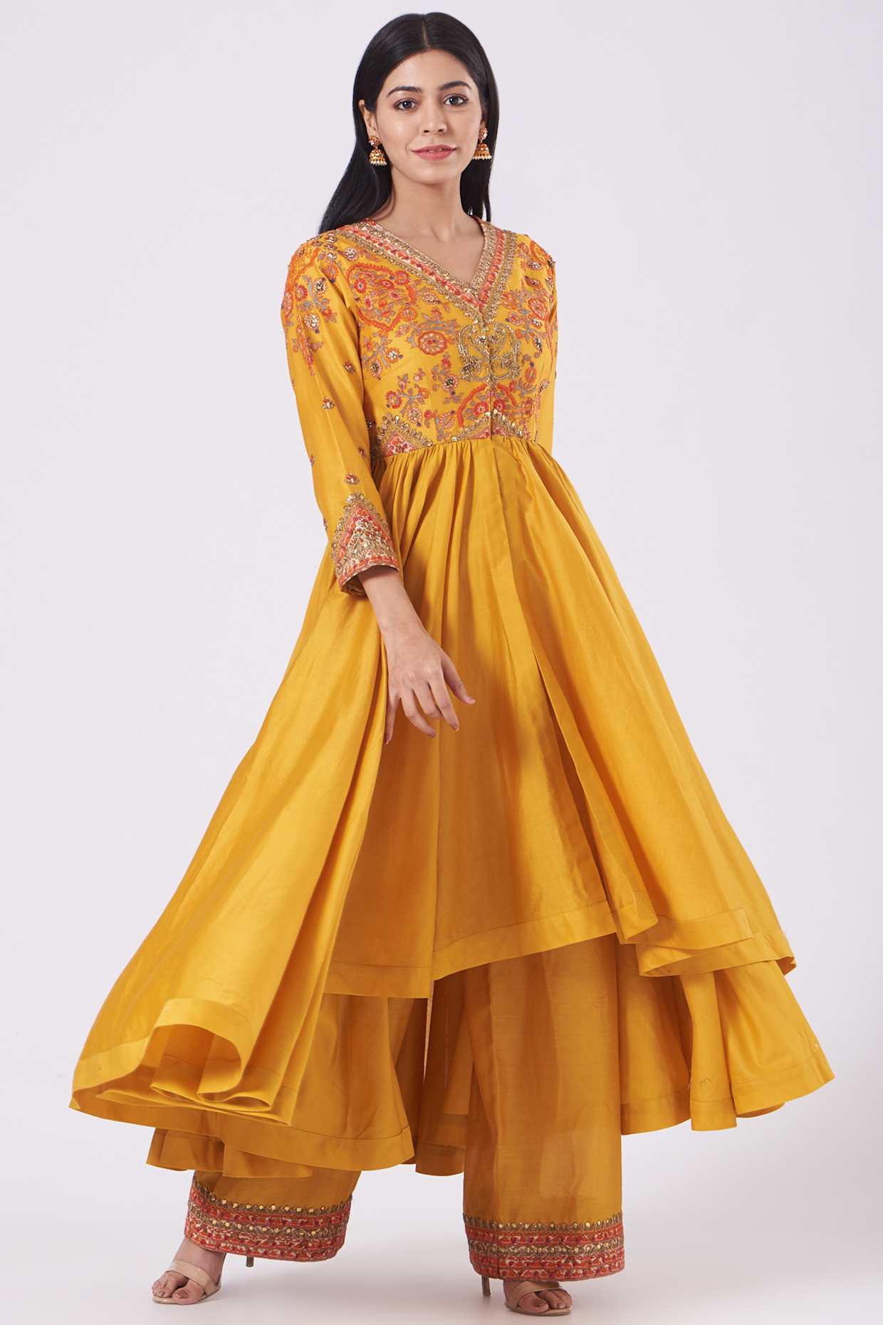 Mustard Chanderi Tunic Set by Debyani at Pernia's Pop Up Shop