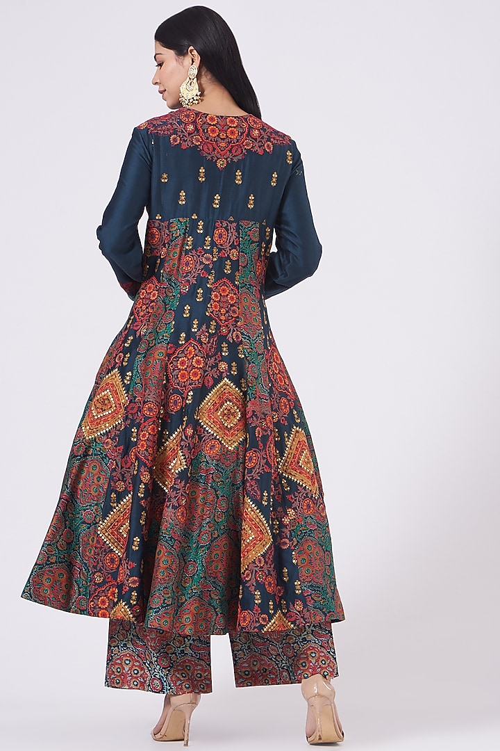 Blue Chanderi Kalidar Kurta Set by Debyani at Pernia's Pop Up Shop