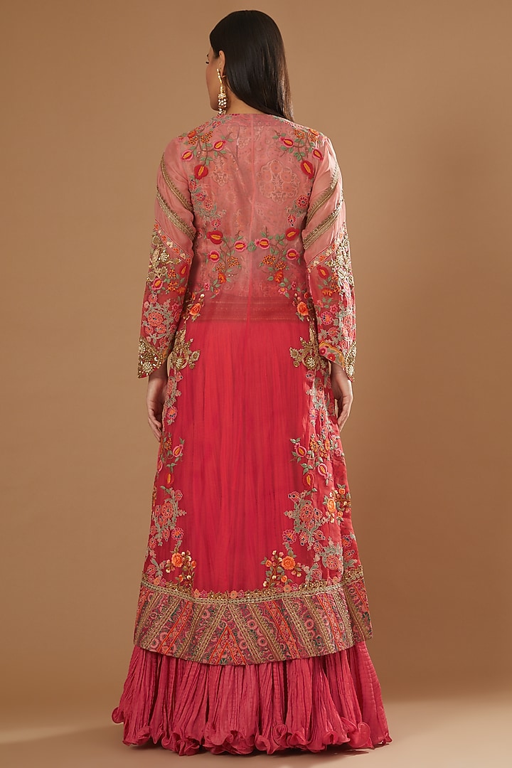 Candy Pink Chanderi Mulmul Jacket Set by Debyani at Pernia's Pop Up Shop