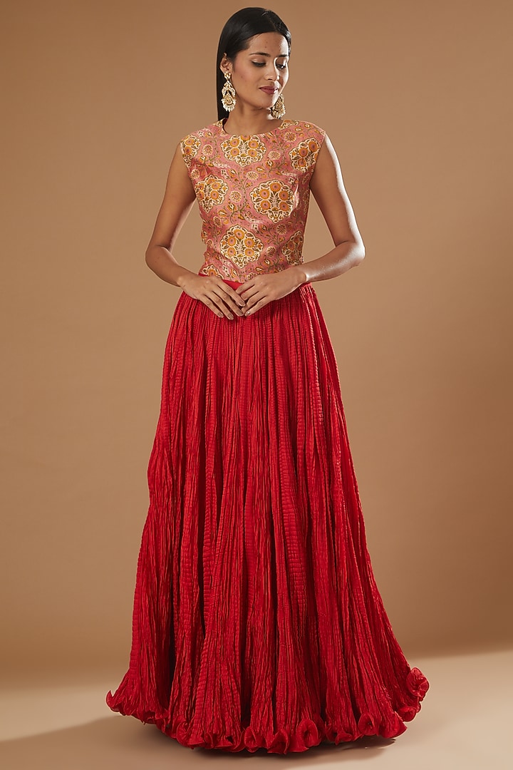 Red Organza Jacket Set by Debyani at Pernia's Pop Up Shop