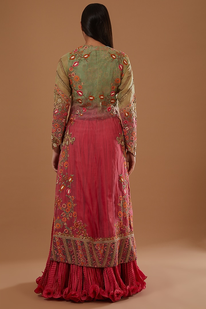 Pista Green Chanderi Mulmul Jacket Set by Debyani at Pernia's Pop Up Shop