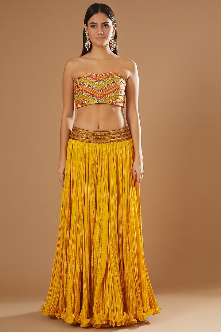 Mustard Organza Mughal Printed Cape Set by Debyani at Pernia's Pop Up Shop