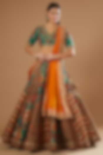 Green Printed Bridal Lehenga Set by Debyani at Pernia's Pop Up Shop