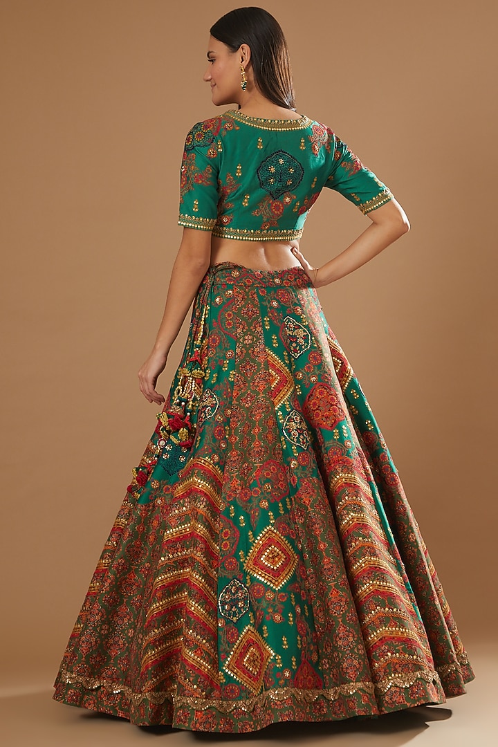 Green Printed Bridal Lehenga Set by Debyani at Pernia's Pop Up Shop