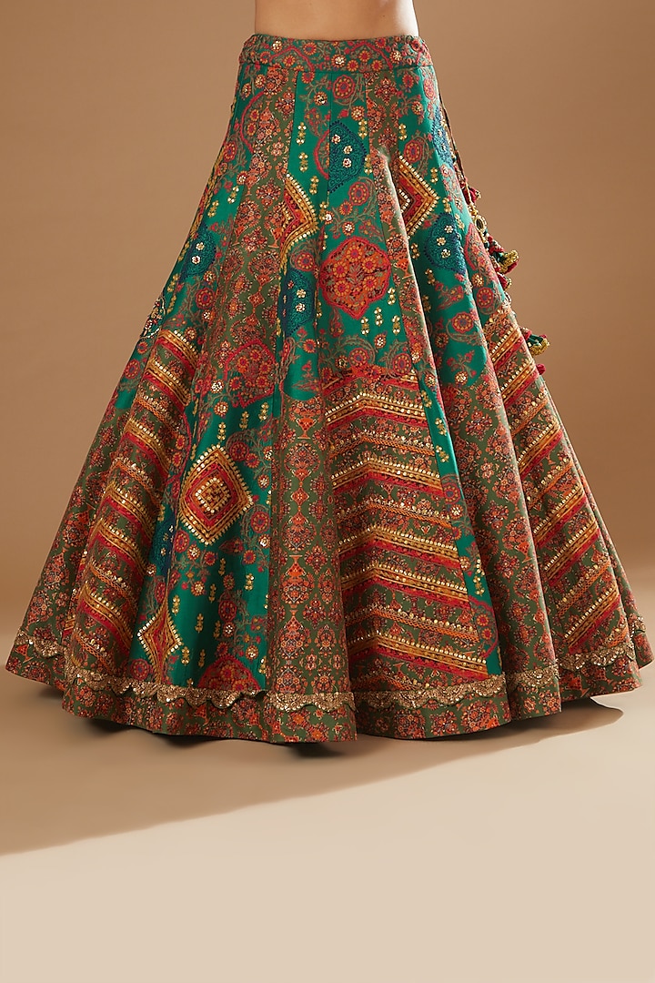Green Printed Bridal Lehenga Set by Debyani at Pernia's Pop Up Shop