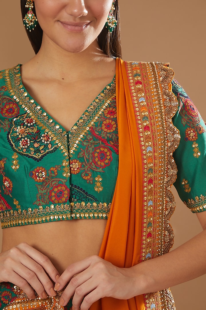 Green Printed Bridal Lehenga Set by Debyani at Pernia's Pop Up Shop