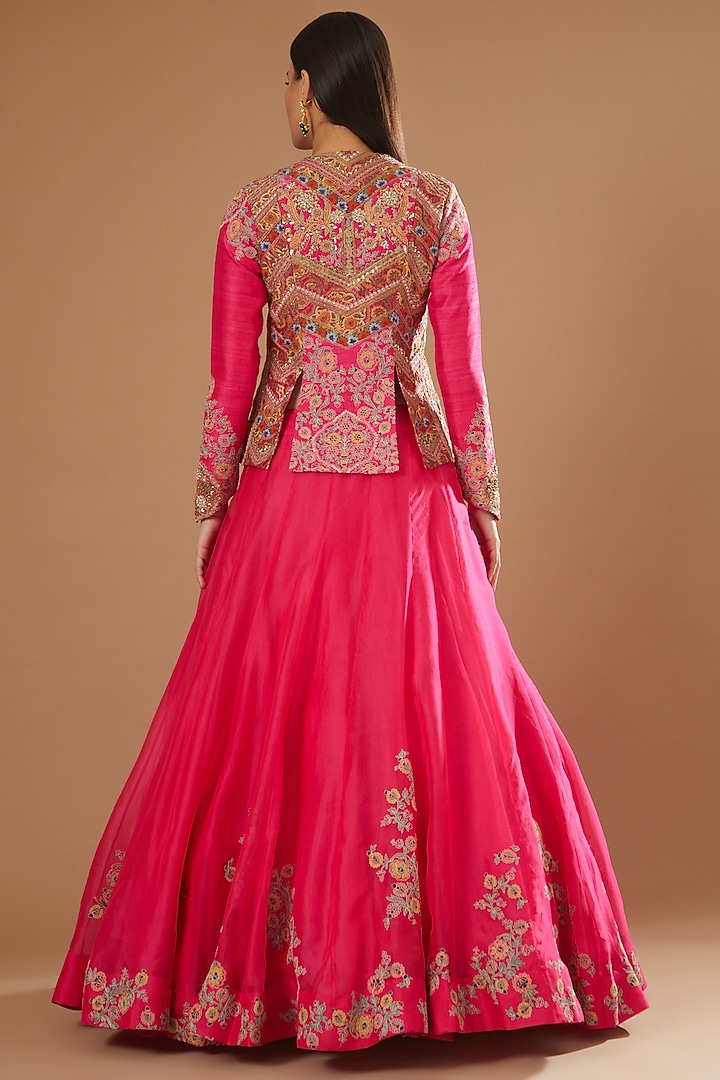 Magenta Embroidered Jacket Set by Debyani at Pernia's Pop Up Shop