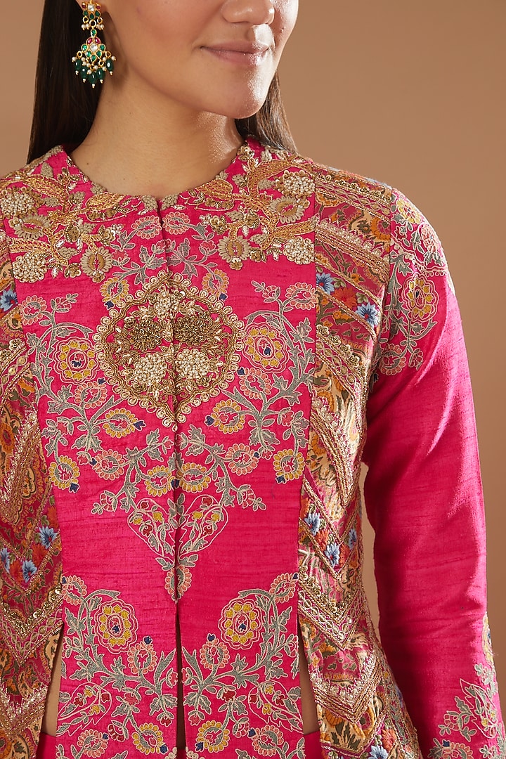 Magenta Embroidered Jacket Set by Debyani at Pernia's Pop Up Shop