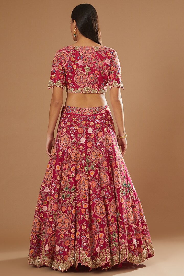 Magenta Organza Bridal Lehenga Set by Debyani at Pernia's Pop Up Shop
