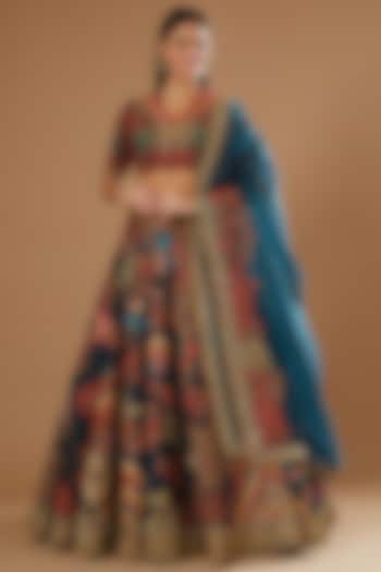 Blue Organza Bridal Lehenga Set by Debyani at Pernia's Pop Up Shop