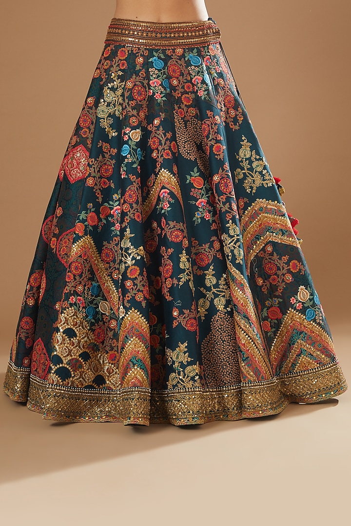 Blue Organza Bridal Lehenga Set by Debyani at Pernia's Pop Up Shop