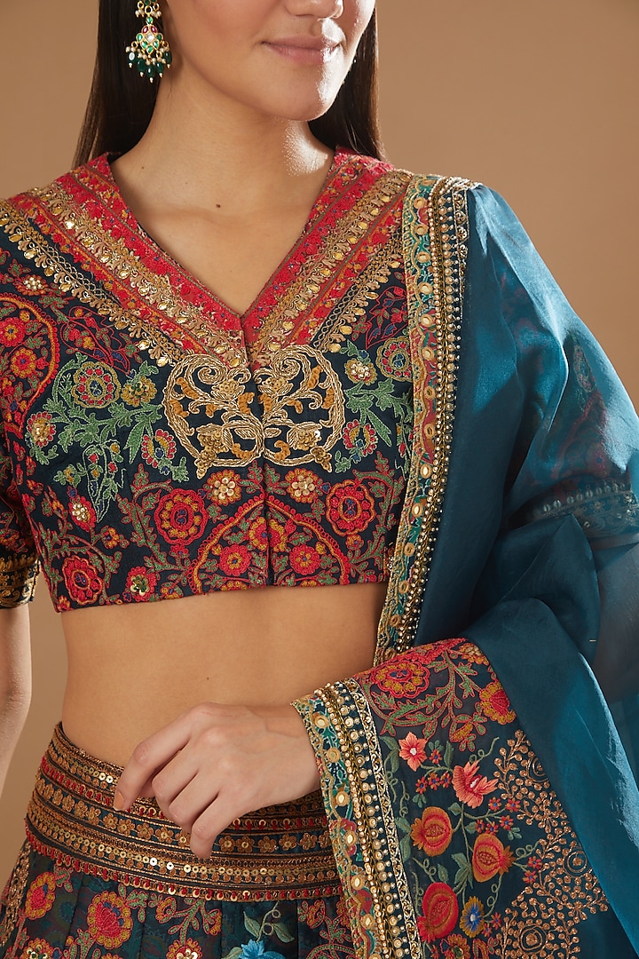 Tanzanite blue lehenga set in chiffon and organza main image 0