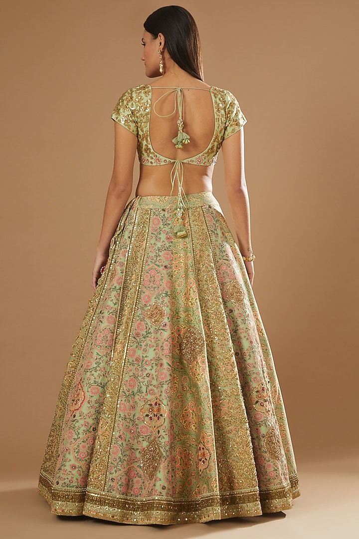 Pista Green Organza Bridal Lehenga Set by Debyani at Pernia's Pop Up Shop