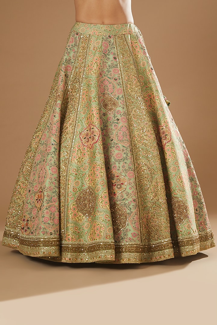 Pista Green Organza Bridal Lehenga Set by Debyani at Pernia's Pop Up Shop