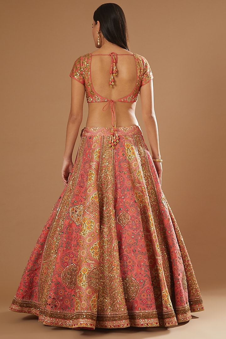 Coral Organza Bridal Lehenga Set by Debyani at Pernia's Pop Up Shop