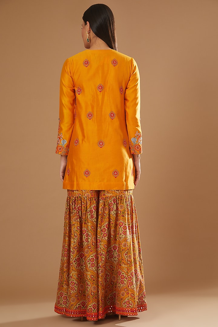 Orange Printed Bridal Sharara Set by Debyani at Pernia's Pop Up Shop
