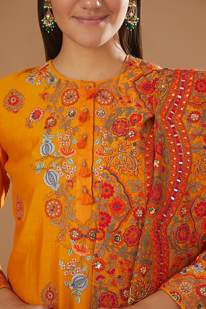 Orange Printed Bridal Sharara Set by Debyani at Pernia's Pop Up Shop