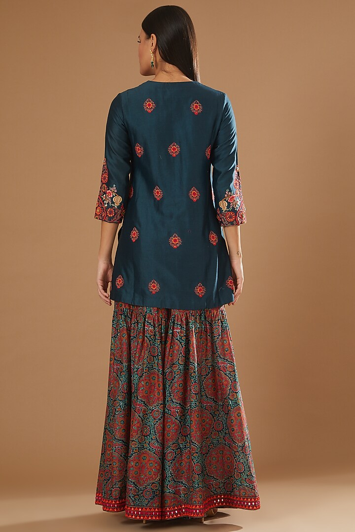Blue Printed Bridal Sharara Set by Debyani at Pernia's Pop Up Shop