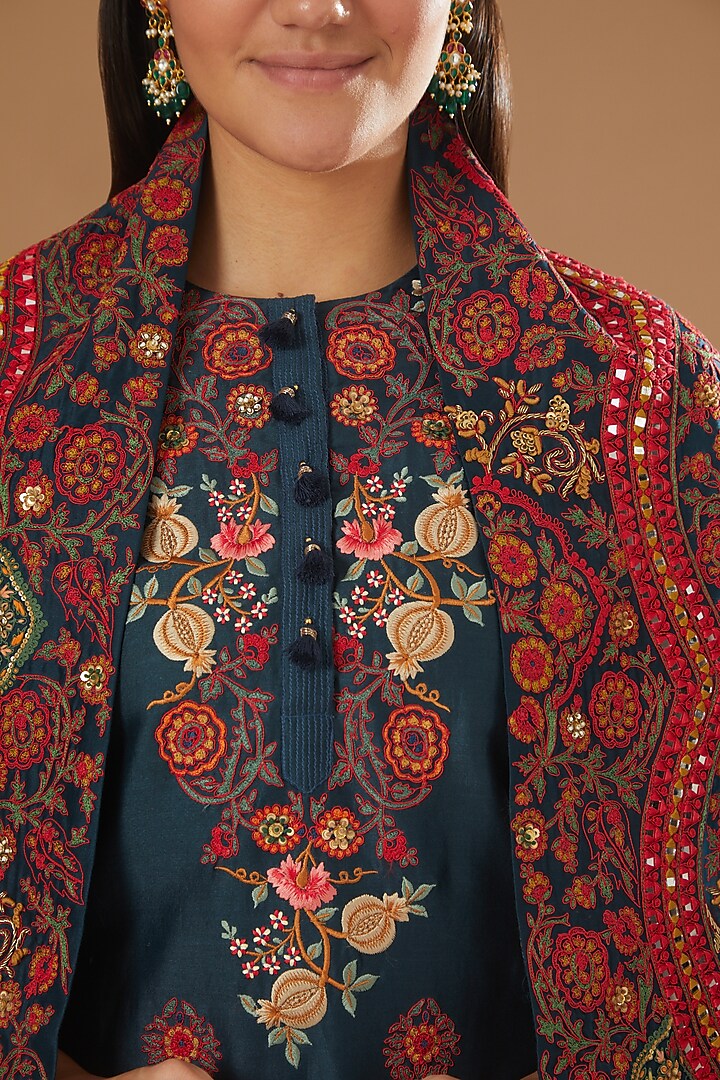 Blue Printed Bridal Sharara Set by Debyani at Pernia's Pop Up Shop