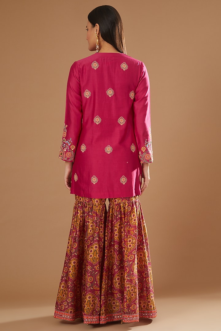 Magenta Chanderi Mulmul Bridal Sharara Set by Debyani at Pernia's Pop Up Shop