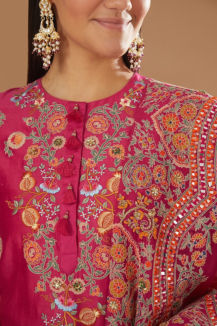 Magenta Chanderi Mulmul Bridal Sharara Set by Debyani at Pernia's Pop Up Shop