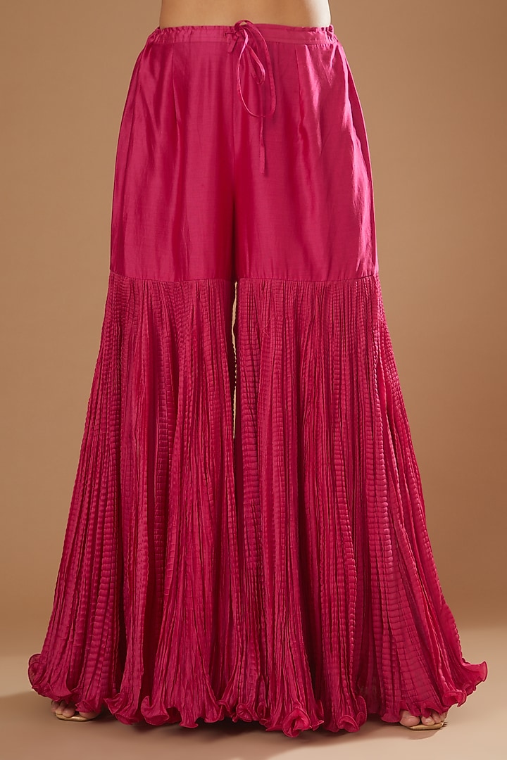 Magenta Chanderi Mulmul Bridal Sharara Set by Debyani at Pernia's Pop Up Shop