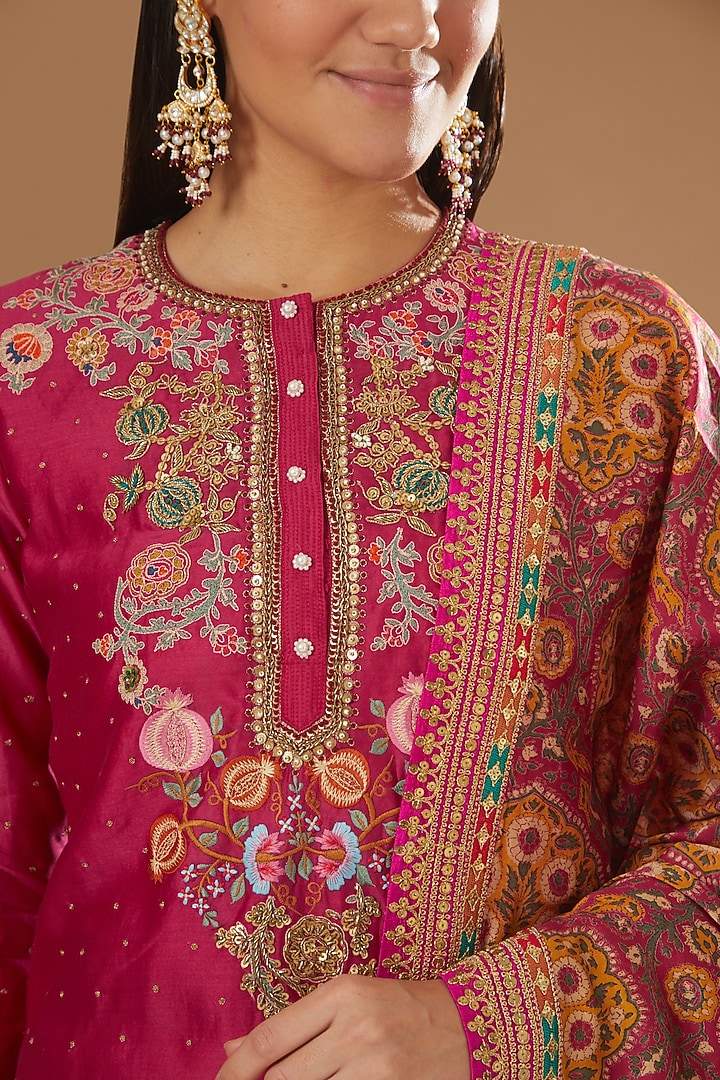 Magenta Chanderi Mulmul Bridal Sharara Set by Debyani at Pernia's Pop Up Shop