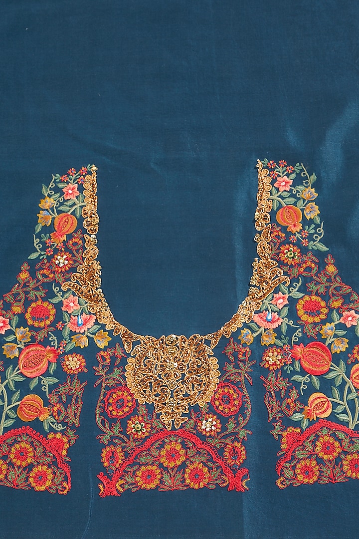 Blue Silk Reception Saree Set by Debyani at Pernia's Pop Up Shop