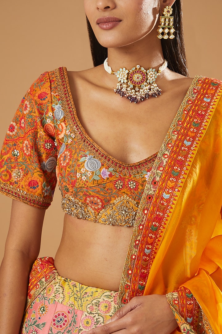 Mustard Chanderi Bridal Lehenga Set by Debyani at Pernia's Pop Up Shop