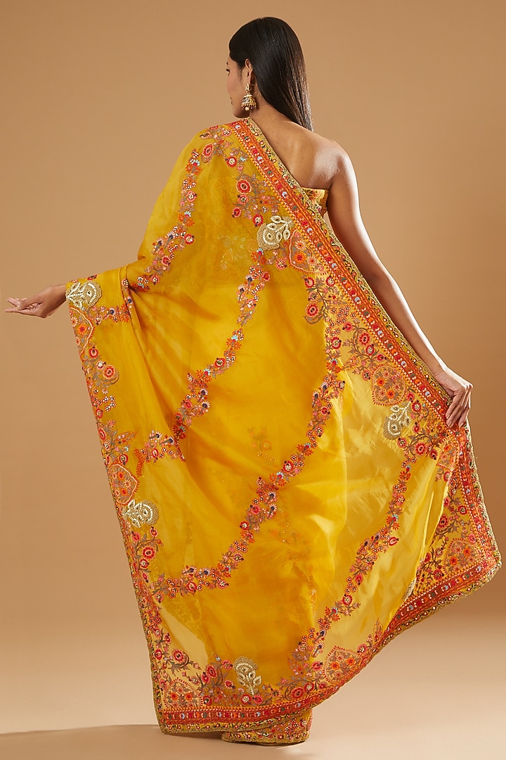 Mustard Organza Reception Saree Set by Debyani at Pernia's Pop Up Shop
