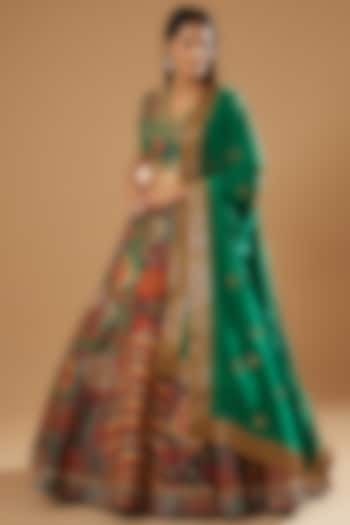 Green Chanderi Bridal Lehenga Set by Debyani at Pernia's Pop Up Shop