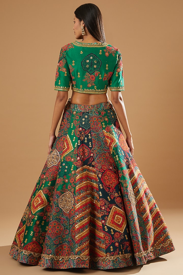 Green Chanderi Bridal Lehenga Set by Debyani at Pernia's Pop Up Shop