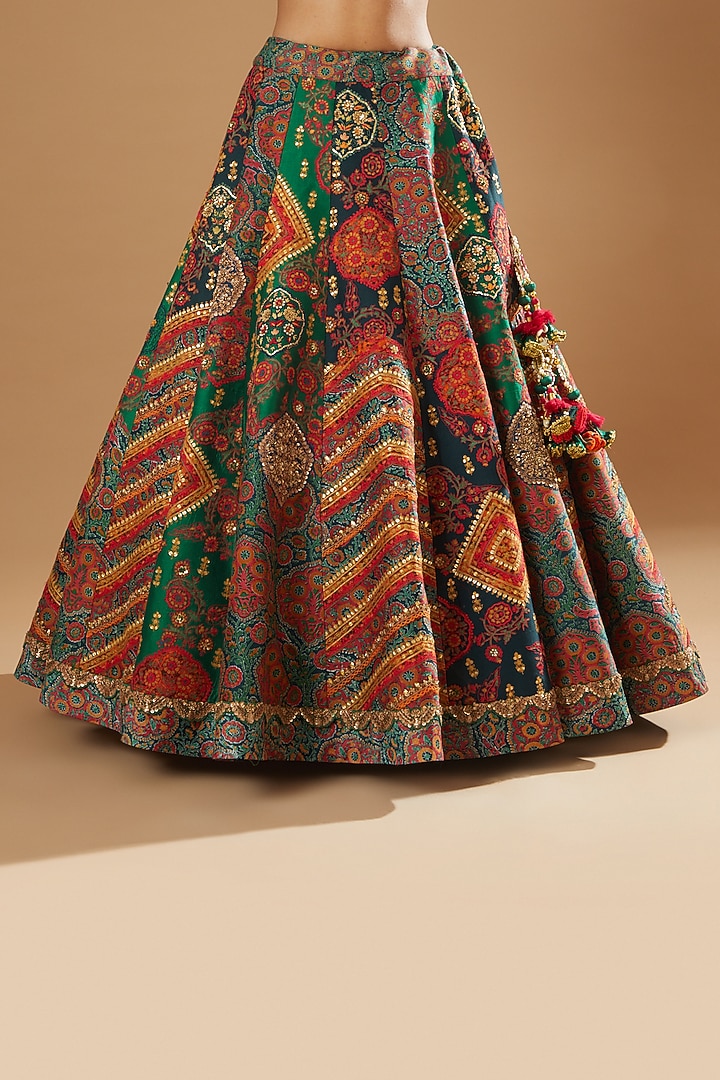 Green Chanderi Bridal Lehenga Set by Debyani at Pernia's Pop Up Shop