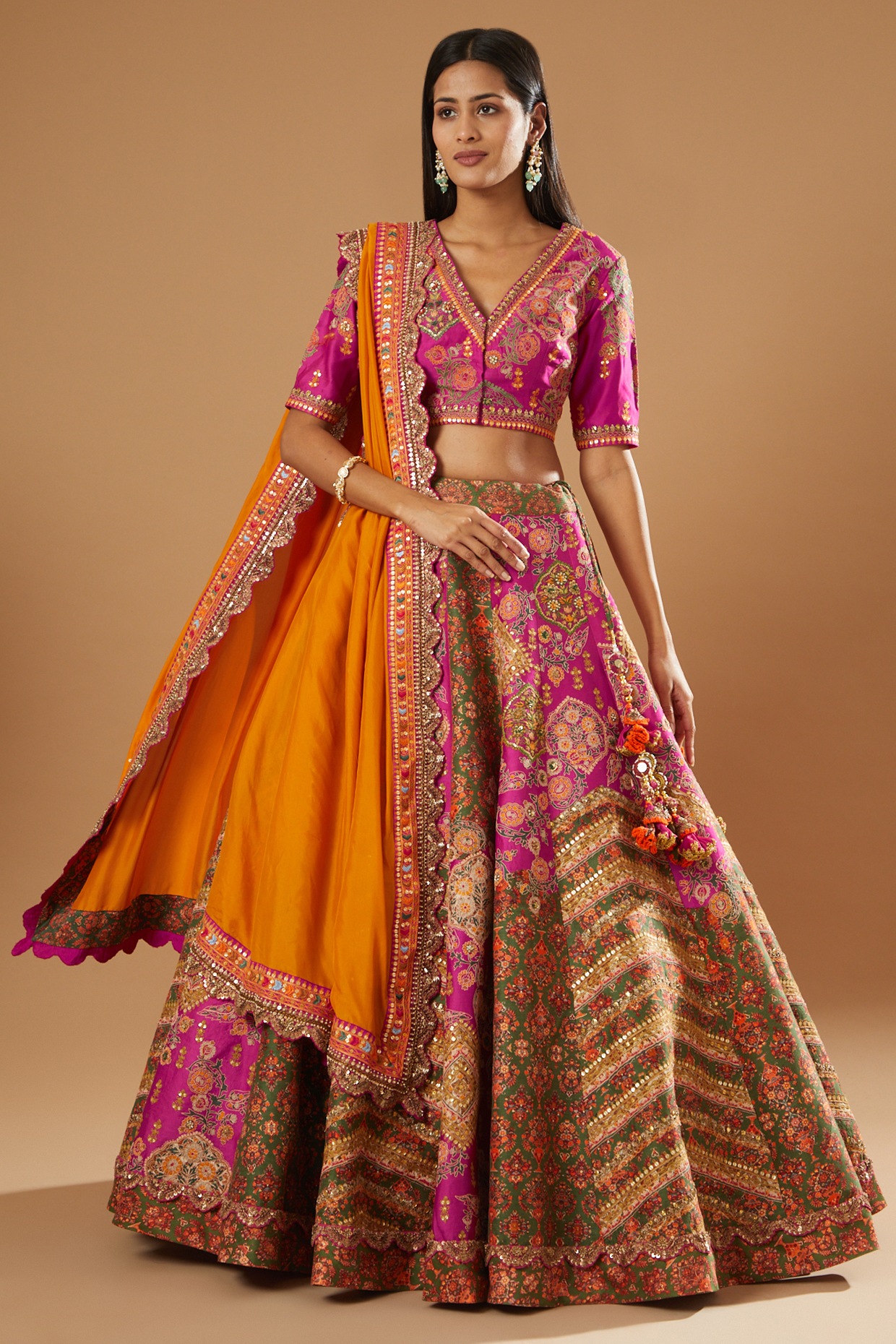 Marvelous Orange Magenta Zari Work Georgette Bridal Lehenga Choli.Lehenga  for indian Bride online.