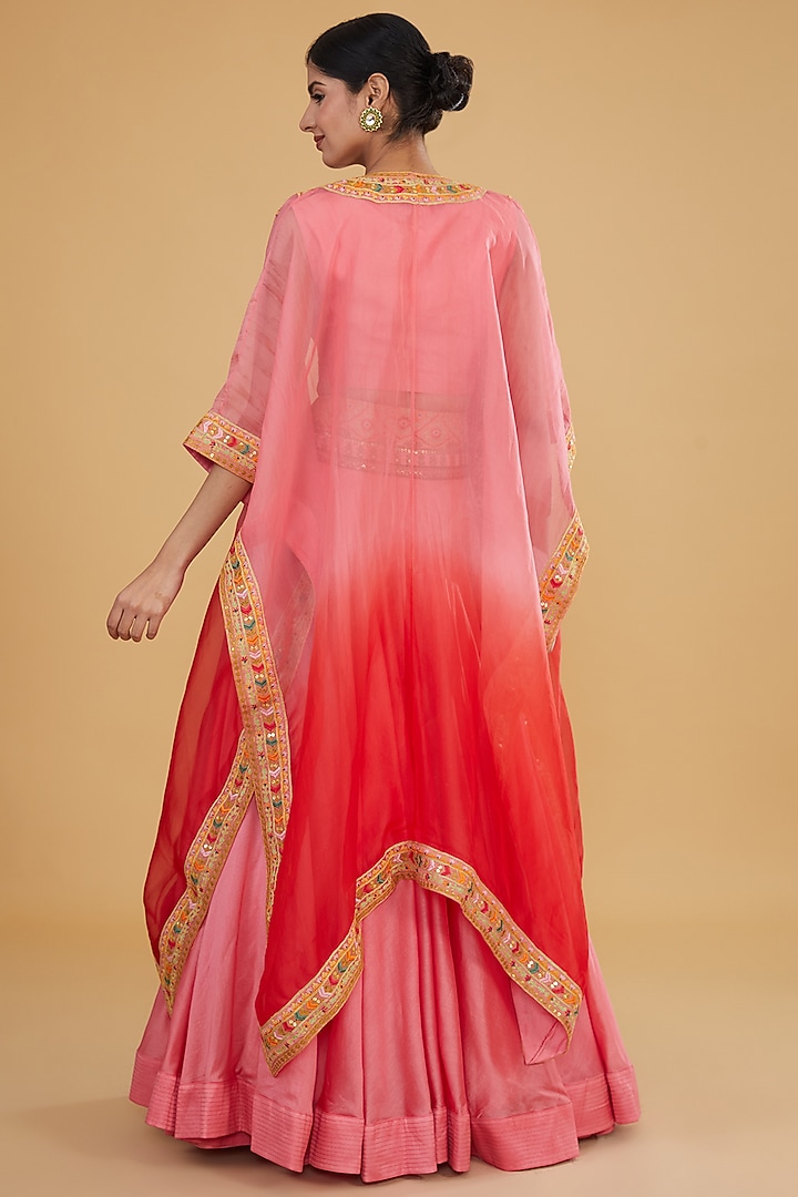 Pink & Red Organza Cape Set by Debyani at Pernia's Pop Up Shop