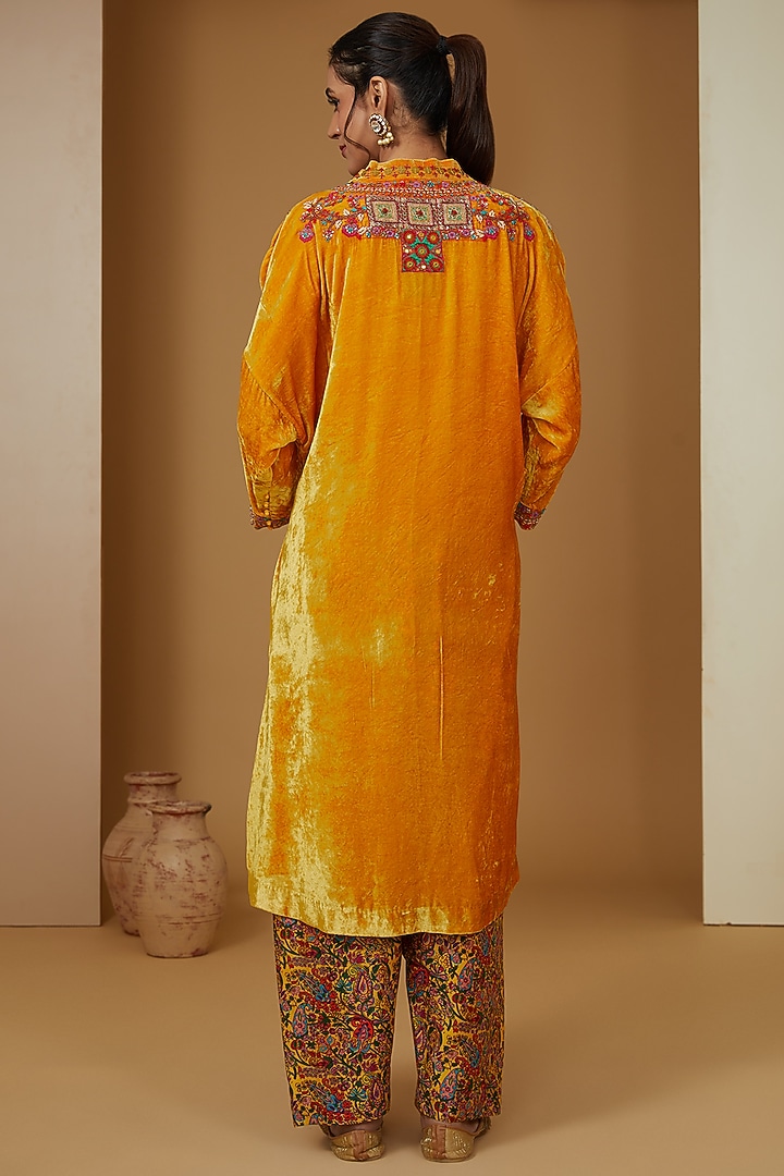 Mustard Velvet Kaftan Set by Debyani at Pernia's Pop Up Shop