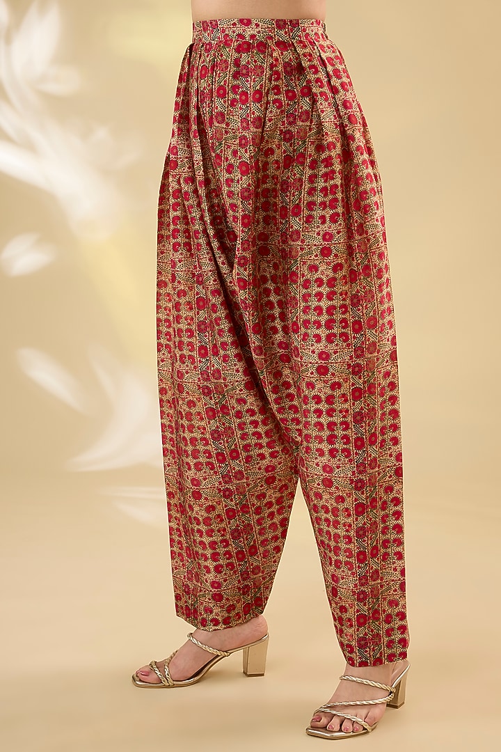 Red Velvet Hand & Machine Embroidered Kurta Set by Debyani at Pernia's Pop Up Shop